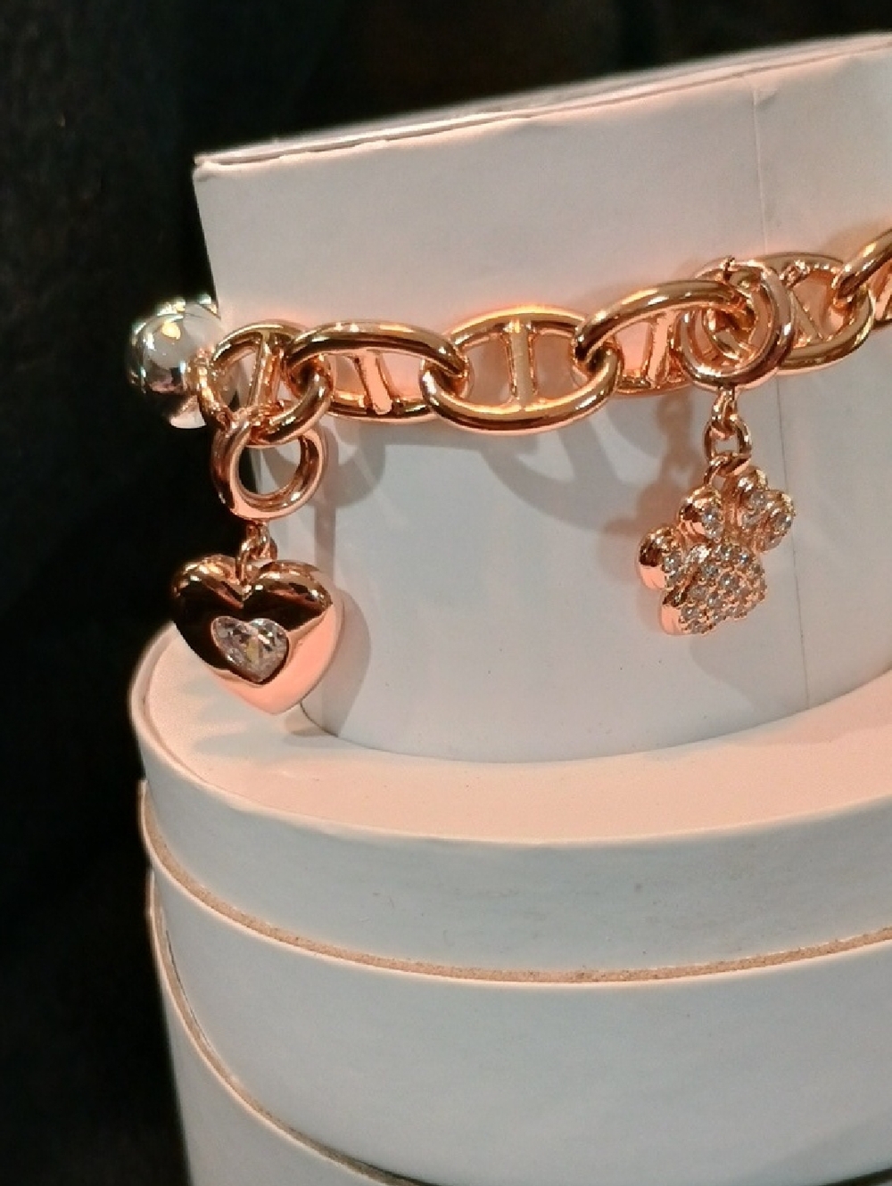 Rose Gold Charm Bracelet Set with Blue and Clear Stones - - Picture 6 of 10